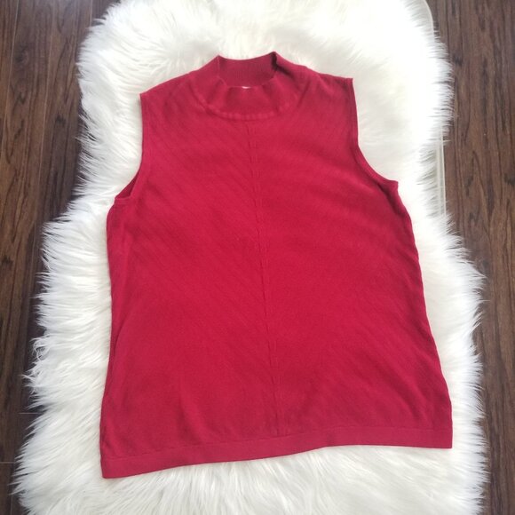 Vintage Laura Petite Red Sleeveless Knit Mock Neck Business Casual Medium Petit - Picture 1 of 6